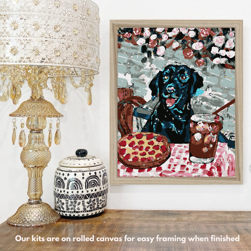 Black Lab At Pizza Restaurant - Paint by Numbers Kit