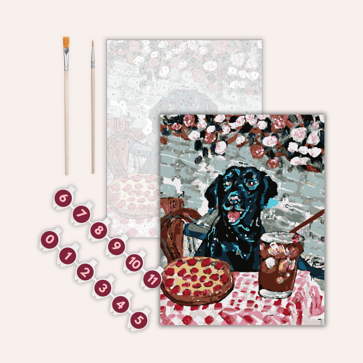 Black Lab At Pizza Restaurant - Paint by Numbers Kit